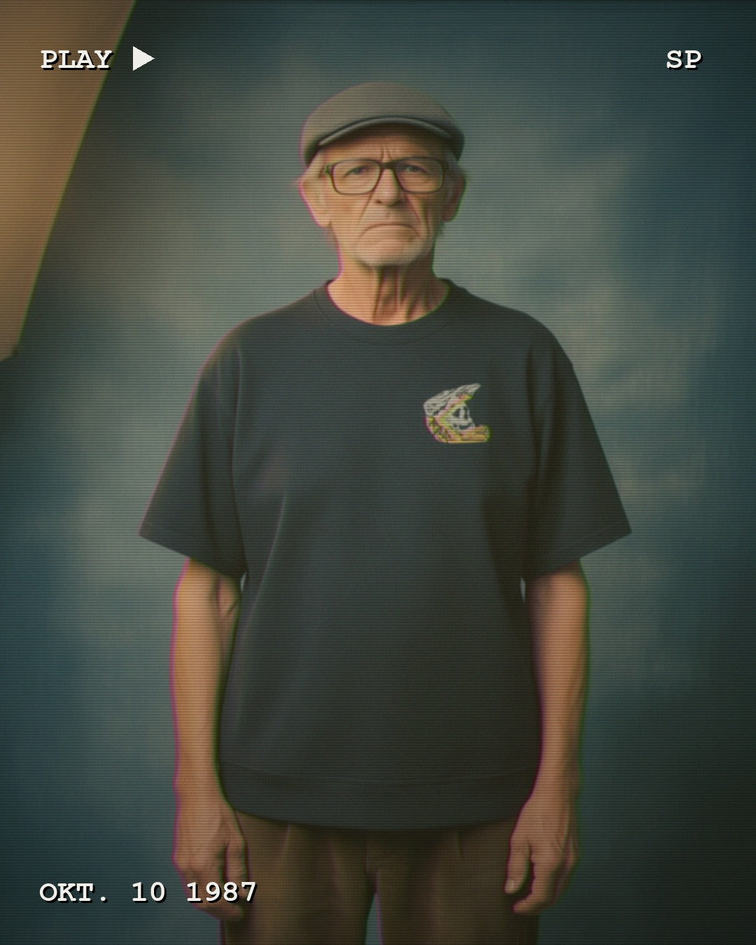 Oversized T-shirt FREERIDE – Modelfoto im VHS-Look