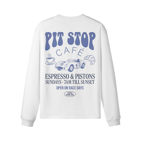 Longsleeve PIT STOP CAFE Rückseite White