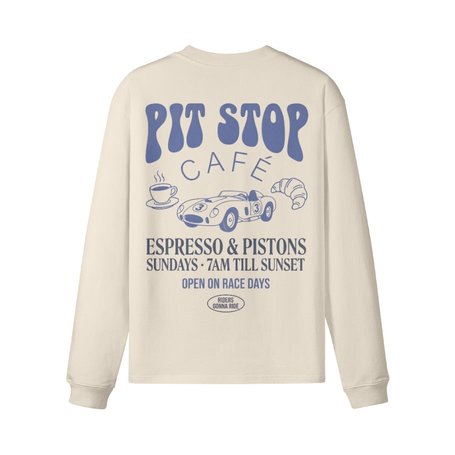 Longsleeve PIT STOP CAFE Rückseite Rice Apricot
