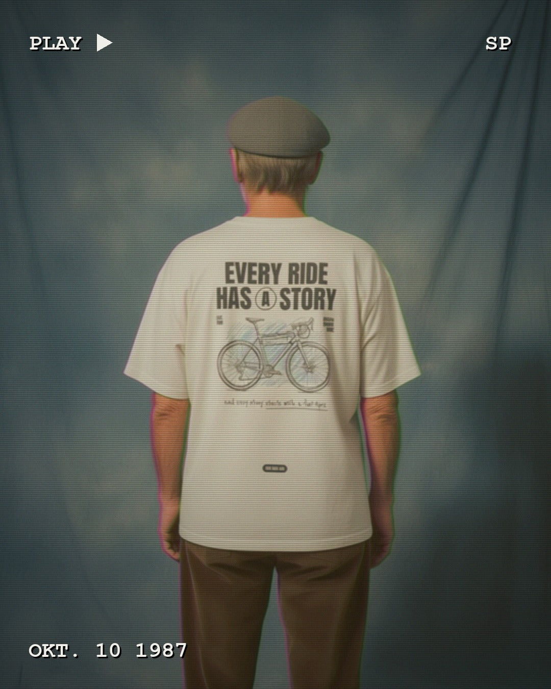 RIDERS GONNA RIDE® T-Shirt EVERY RIDE HAS A STORY – Modelfoto im VHS-Look