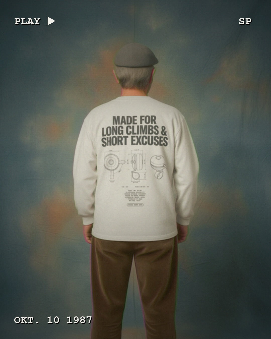 RIDERS GONNA RIDE® Longsleeve LONG CLIMBS – Modelfoto im VHS-Look