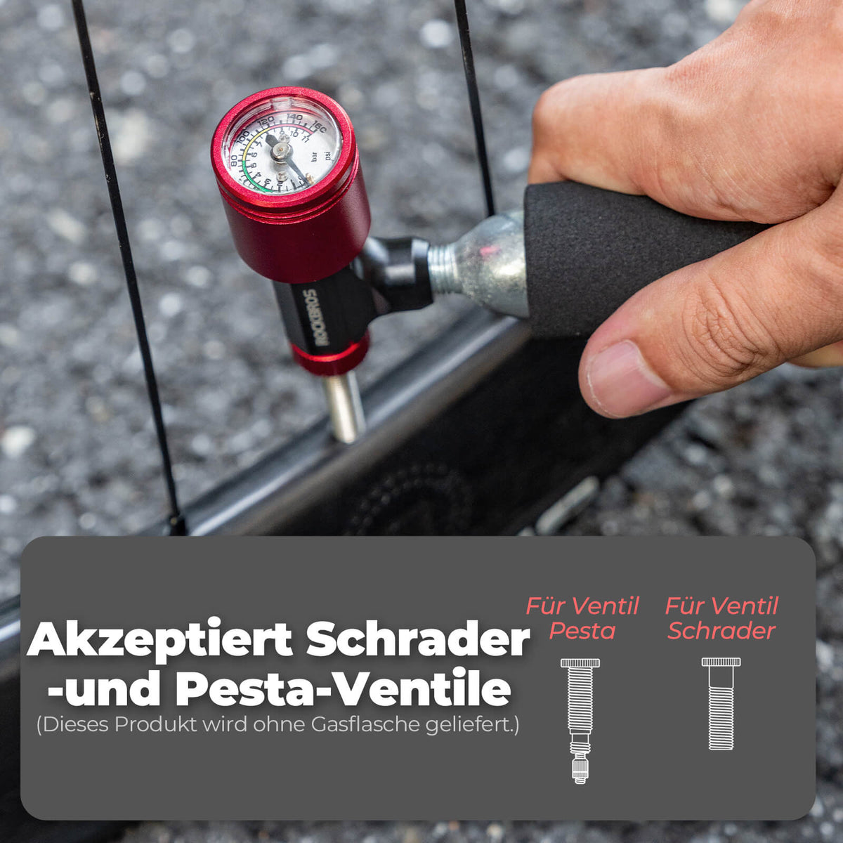 CO2 Fahrradpumpe Minipumpe für Presta & Schrader Ventile - RIDERS GONNA RIDE®