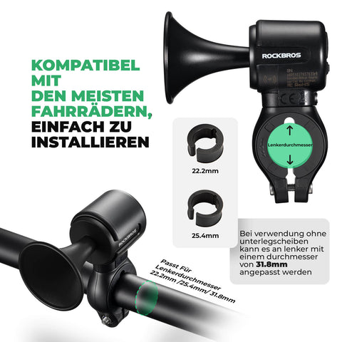 ROCKBROS Fahrradklingel Elektrisch 120dB Ton IPX5 Wasserschutz Smartphone Tracking - RIDERS GONNA RIDE®