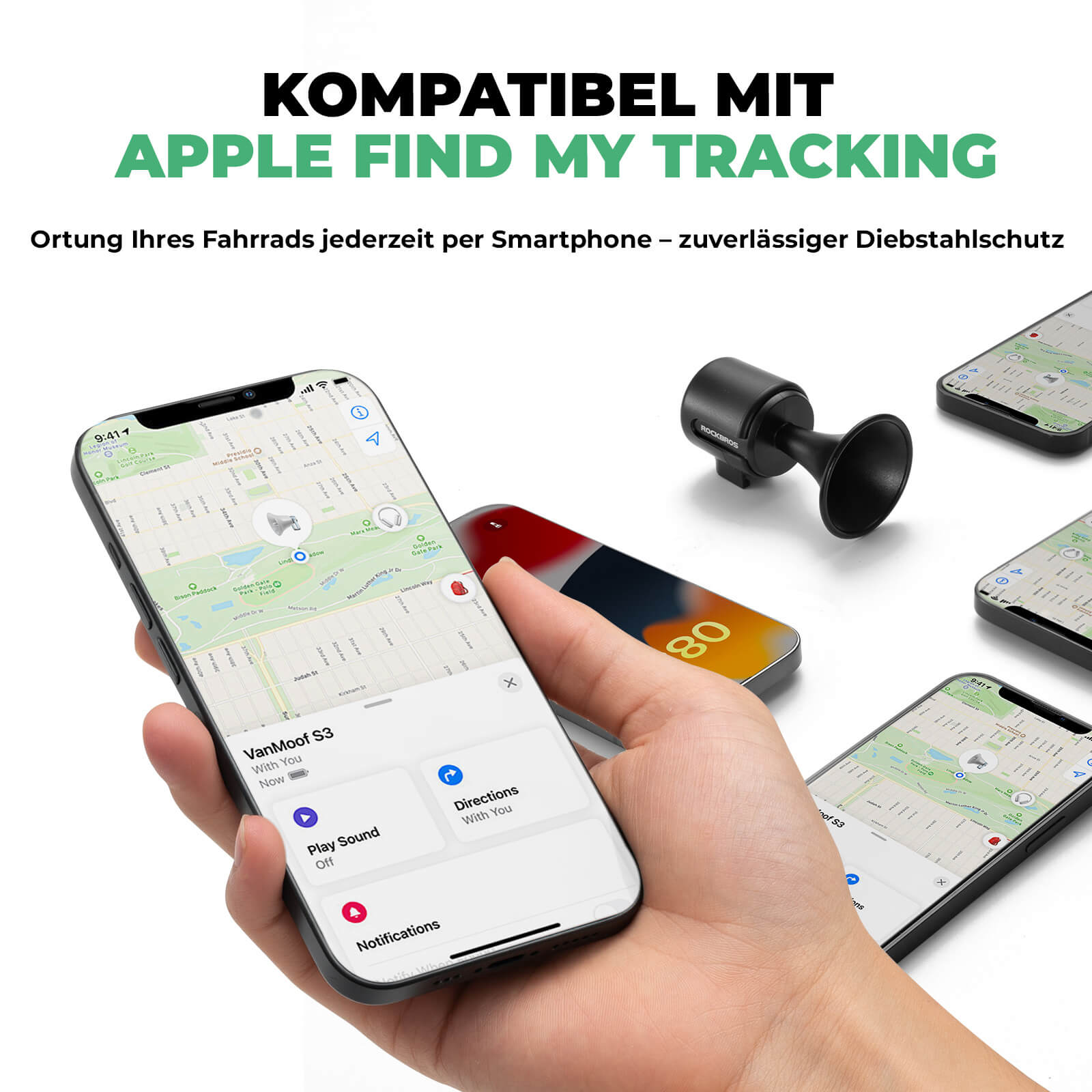 ROCKBROS Fahrradklingel Elektrisch 120dB Ton IPX5 Wasserschutz Smartphone Tracking - RIDERS GONNA RIDE®