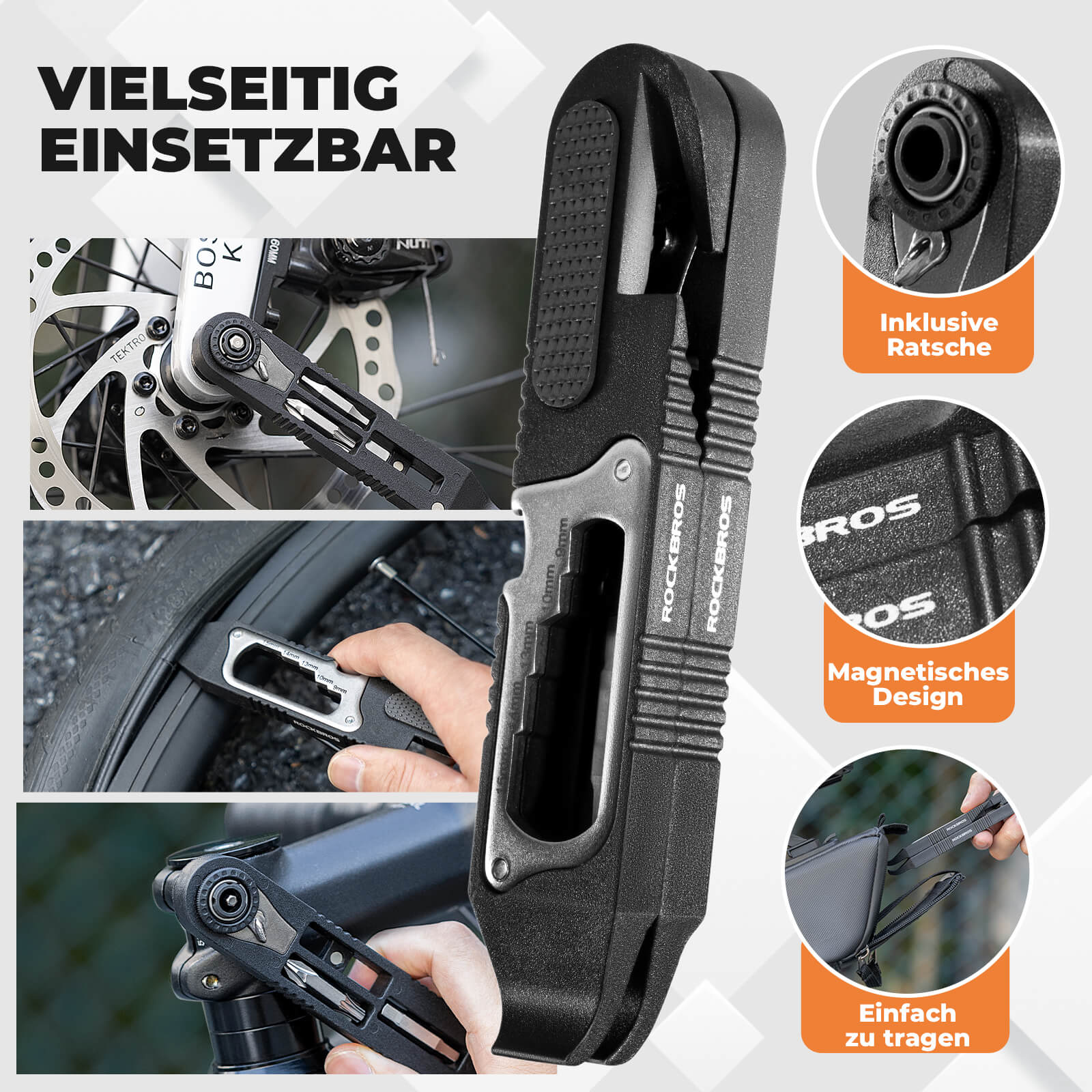ROCKBROS 16 in 1 Fahrradwerkzeug Mini Tool Set Reifenheber mit Ratschenschlüssel
