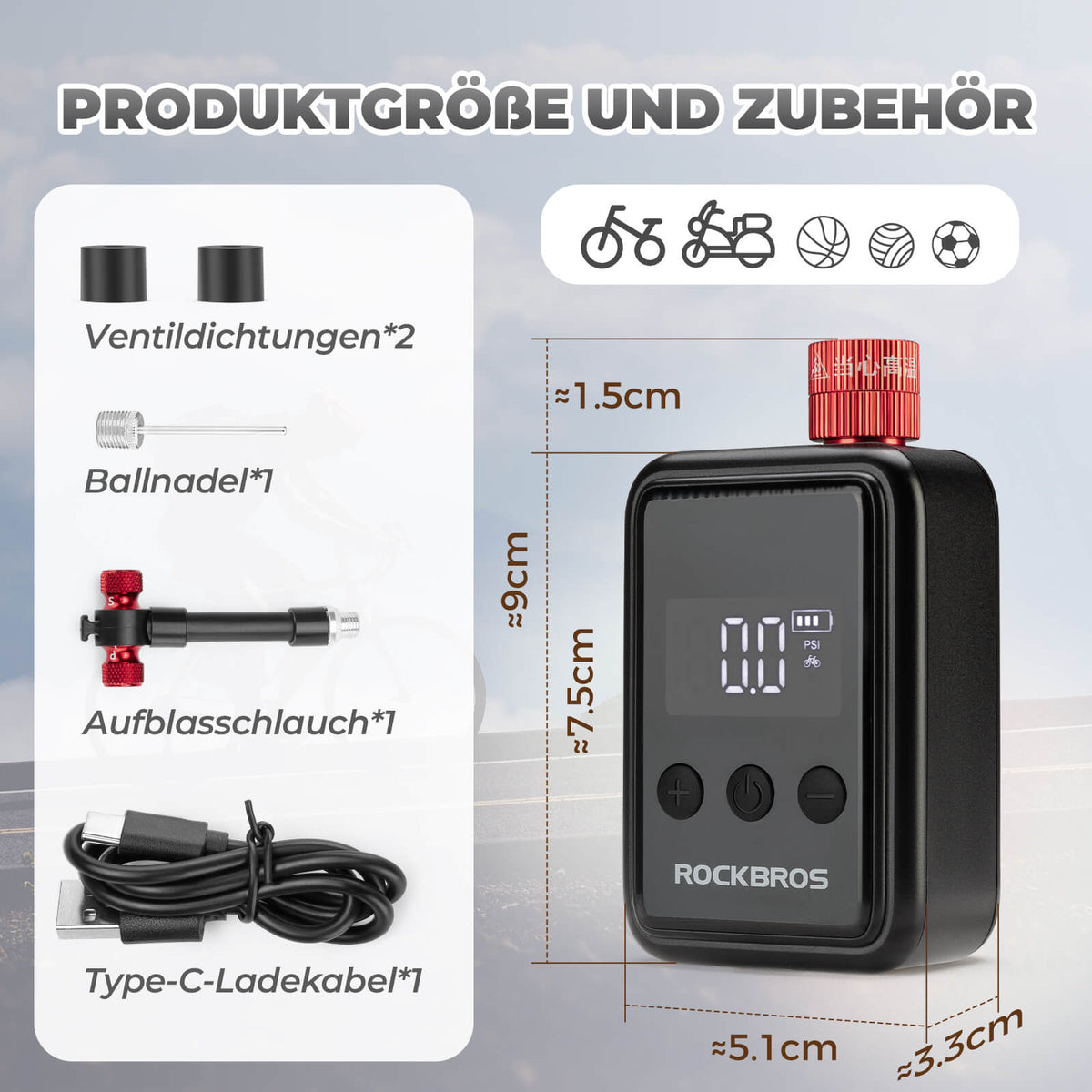 Mini Elektrische Fahrradpumpe LED-Anzeige - RIDERS GONNA RIDE®