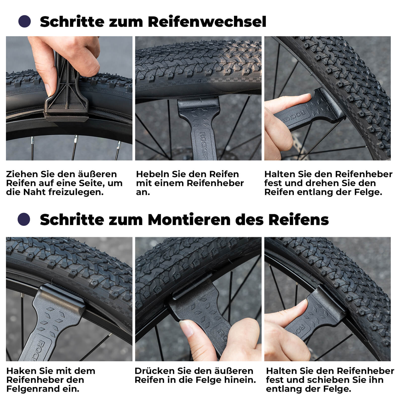 ROCKBROS Fahrrad 2-IN-1 Reifenheber Fahrradwerkzeug Tragbar