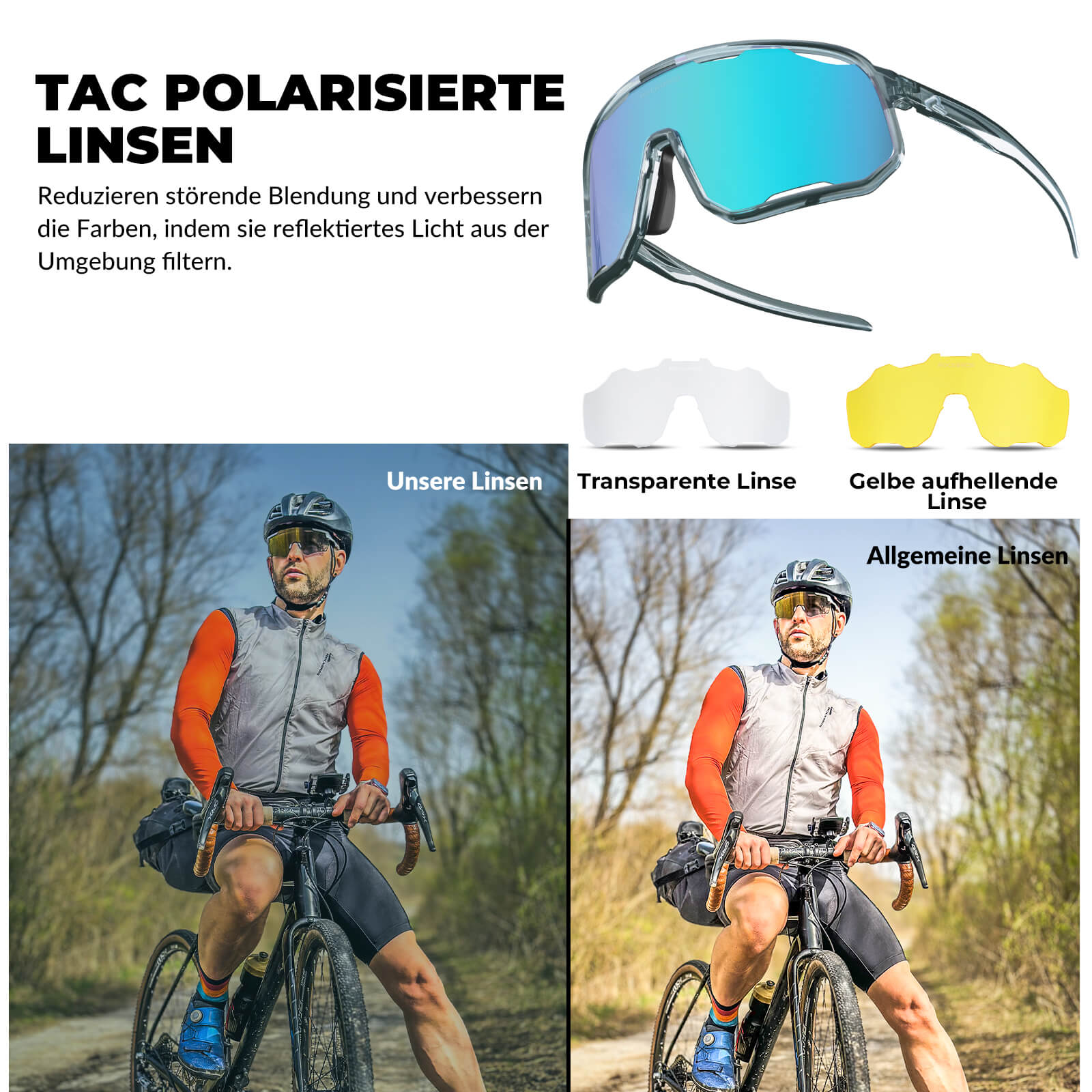 ROCKBROS Fahrradbrille Polarisierte Sonnenbrille UV-Schutz Wechsel-Nasenpads Damen/Herren - RIDERS GONNA RIDE®