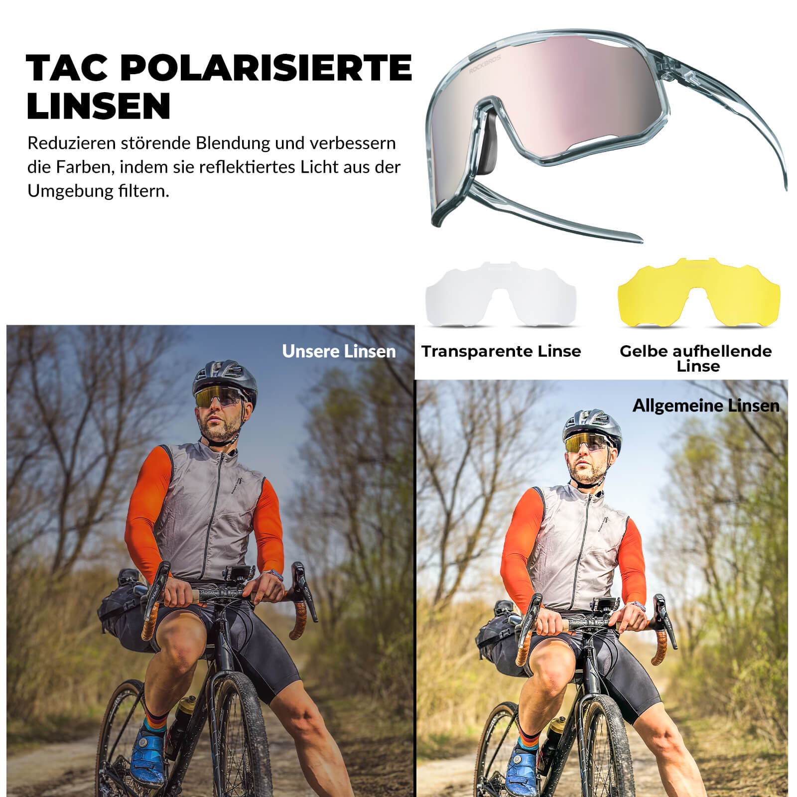 ROCKBROS Fahrradbrille Polarisierte Sonnenbrille UV-Schutz Wechsel-Nasenpads Damen/Herren - RIDERS GONNA RIDE®