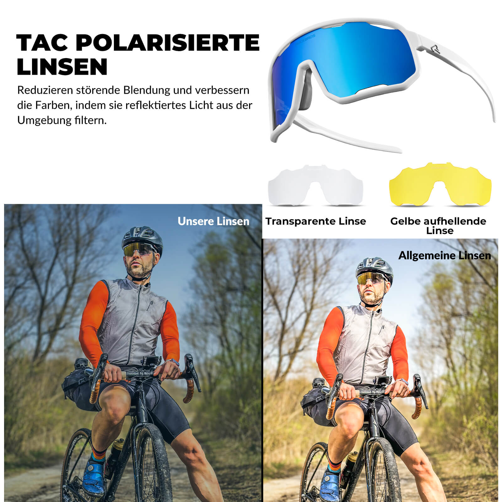 ROCKBROS Fahrradbrille Polarisierte Sonnenbrille UV-Schutz Wechsel-Nasenpads Damen/Herren