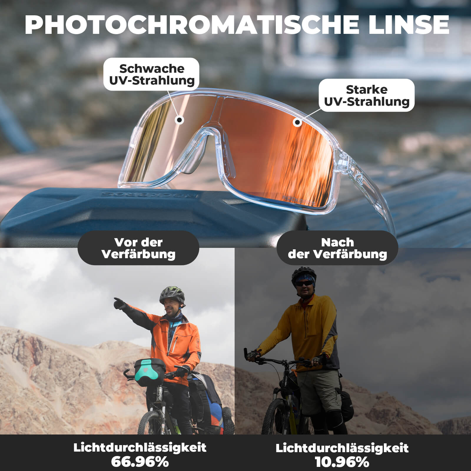 fahrradbrille lichtanpassung ROCKBROS Sonnenbrille Selbsttönend UV400-Schutz – SHOWDOW Serie