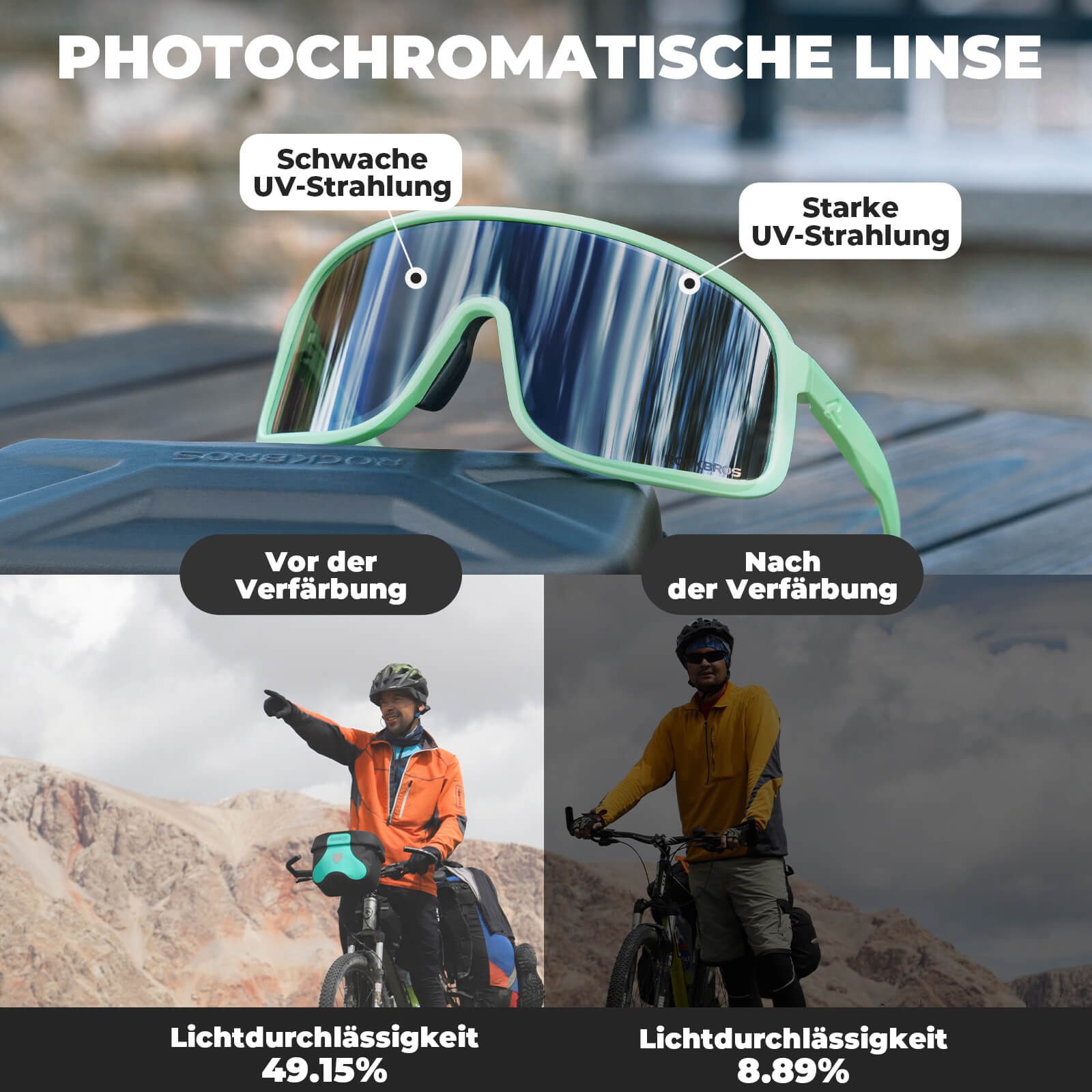 selbsttönend fahrradbrille ROCKBROS Sonnenbrille Selbsttönend UV400-Schutz – SHOWDOW Serie