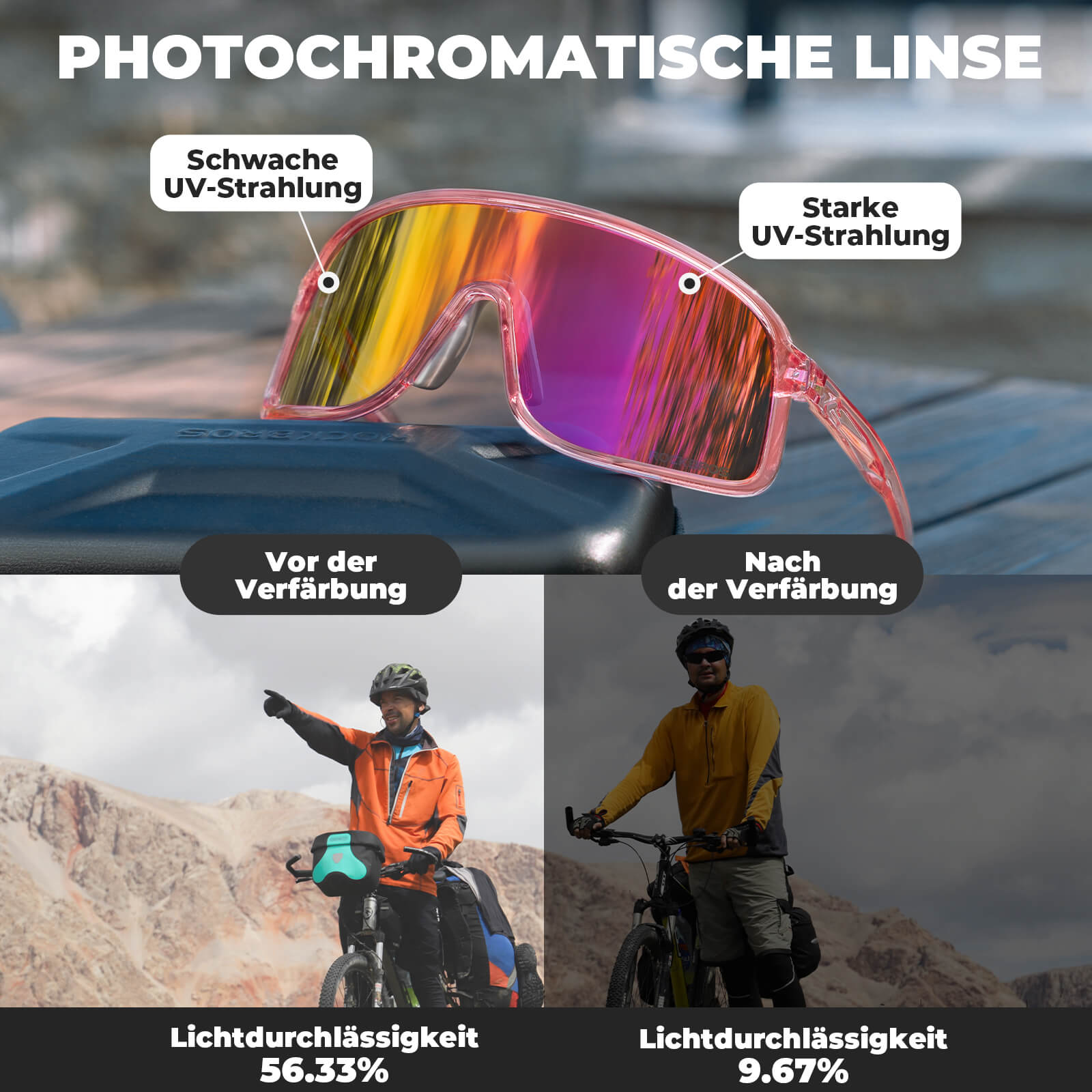 rockbros fahrradbrillen selbsttönend ROCKBROS Sonnenbrille Selbsttönend UV400-Schutz – SHOWDOW Serie