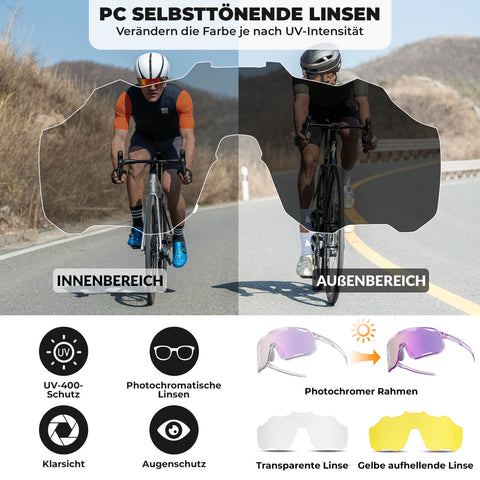 ROCKBROS Fahrradbrille Selbsttönende Sonnenbrille UV-Schutz Wechsel-Nasenpads Damen/Herren - RIDERS GONNA RIDE®