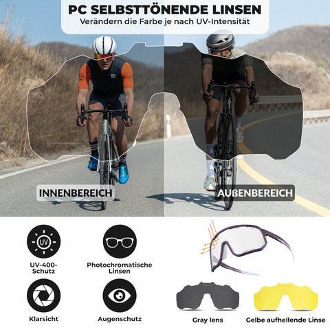 ROCKBROS Fahrradbrille Selbsttönende Sonnenbrille UV-Schutz Wechsel-Nasenpads Damen/Herren - RIDERS GONNA RIDE®