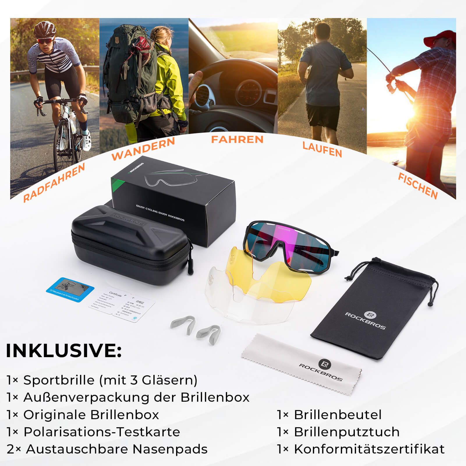 ROCKBROS Fahrradbrille Selbsttönende Sonnenbrille UV-Schutz Wechsel-Nasenpads Damen/Herren - RIDERS GONNA RIDE®