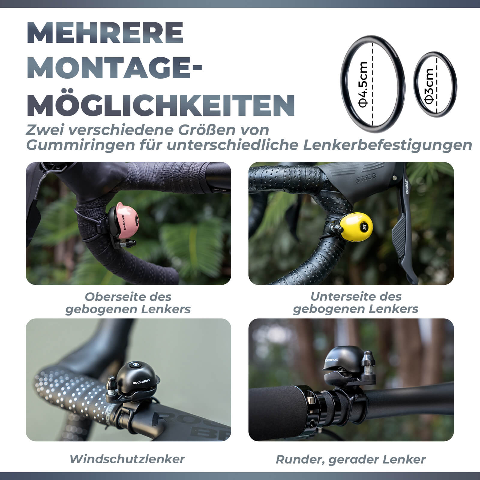 fahrradklingel für rennrad lenker ROCKBROS Fahrradklingel 360-Grad-Drehung für 22-34mm Lenker