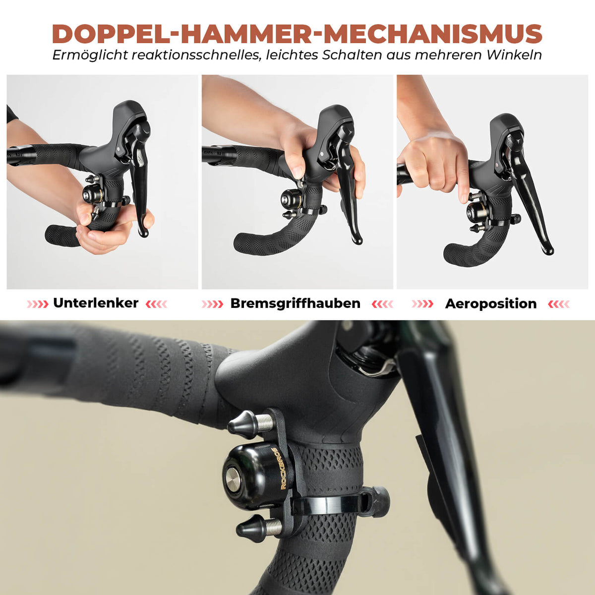 Rennrad MTB Fahrradklingel mit Doppel-Klopfer 180° drehbar - RIDERS GONNA RIDE®