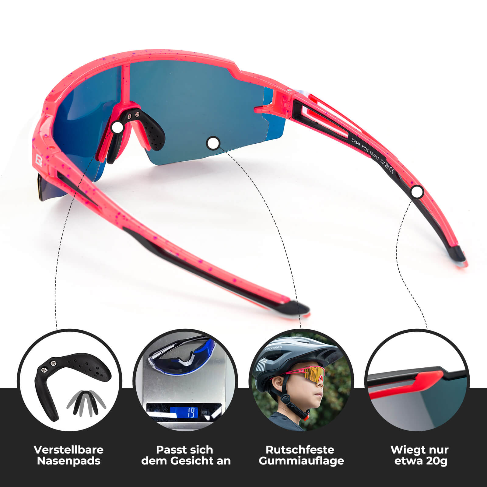 ROCKBROS Kinder Fahrradbrille Polarisiert UV400 Schutz