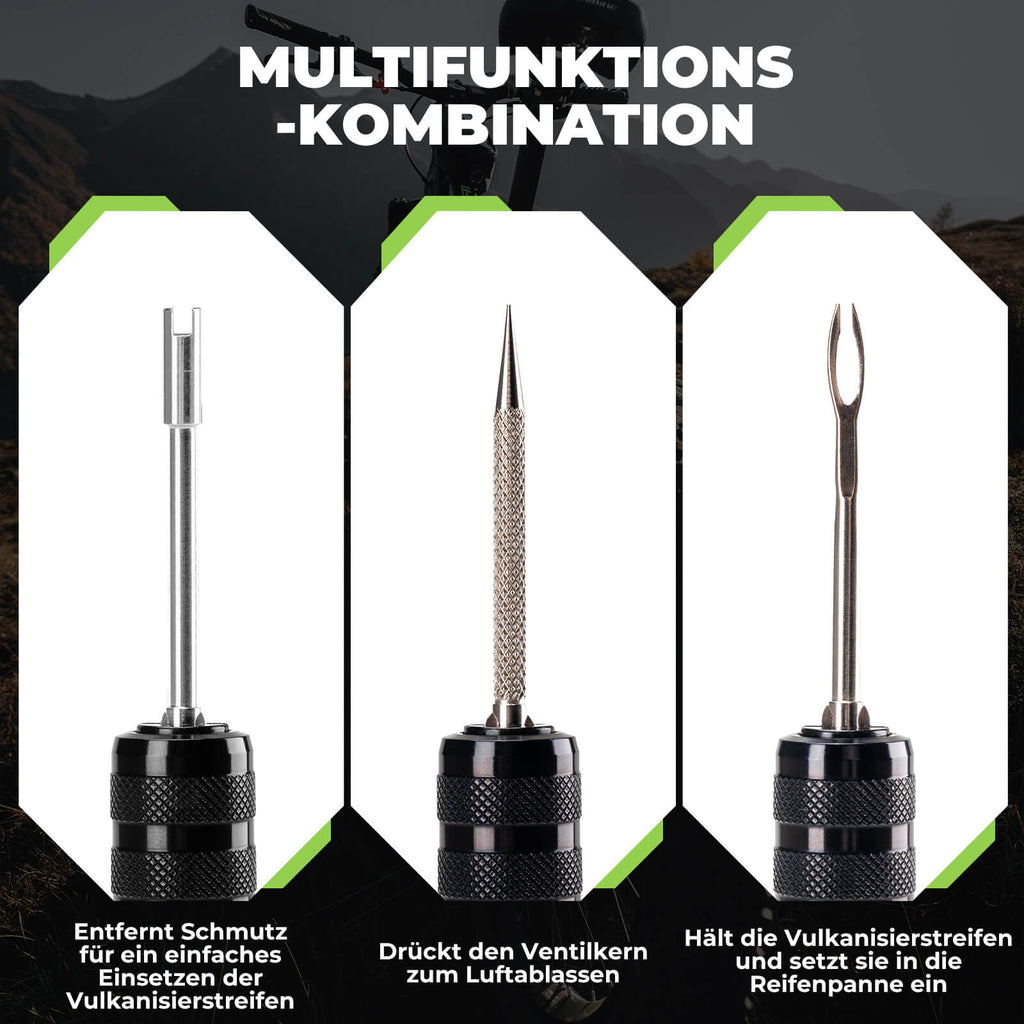 Tubeless Reifenpannenset mit Gummistopfen, Aluminiumgehäus, Griff - RIDERS GONNA RIDE®