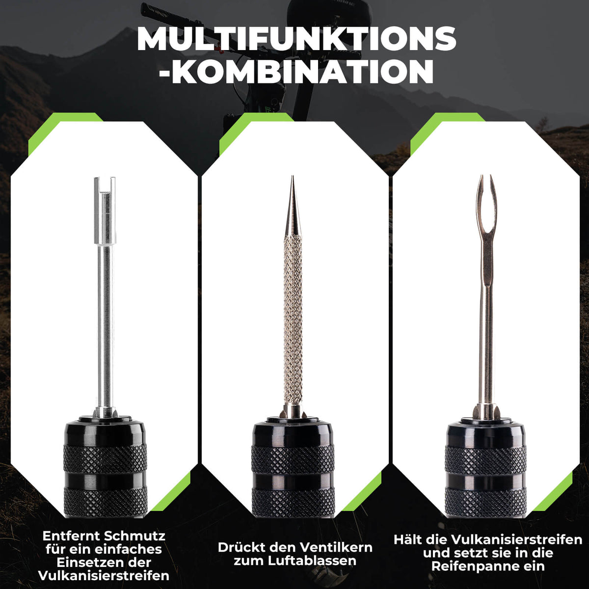 Tubeless Reifenpannenset mit Gummistopfen, Aluminiumgehäus, Griff - RIDERS GONNA RIDE®
