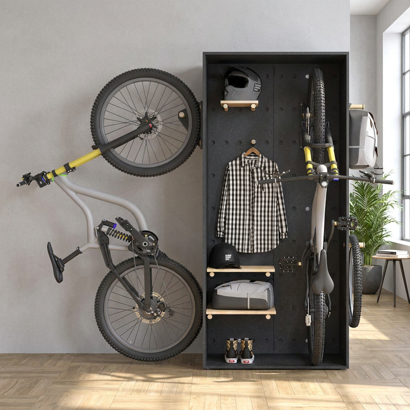 BIKE BOX CDF STECK PRO im Loft mit zwei Mountainbikes – Wohnbeispiel, Umgebung: Visualisierung