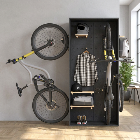 BIKE BOX CDF STECK PRO im Loft mit zwei Mountainbikes – Wohnbeispiel, Umgebung: Visualisierung