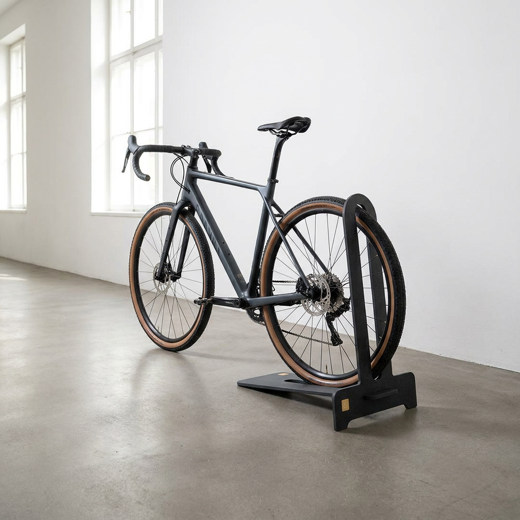 BIKE STAND CDF MOBILE GRAVEL mit Gravelbike im hellen Wohnraum, Visualisierung