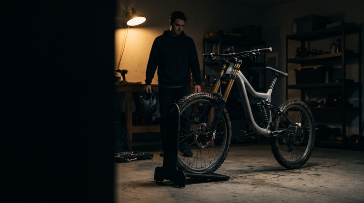 RGR Bike Stand CDF Mobile MTB in der Garage bei Nacht