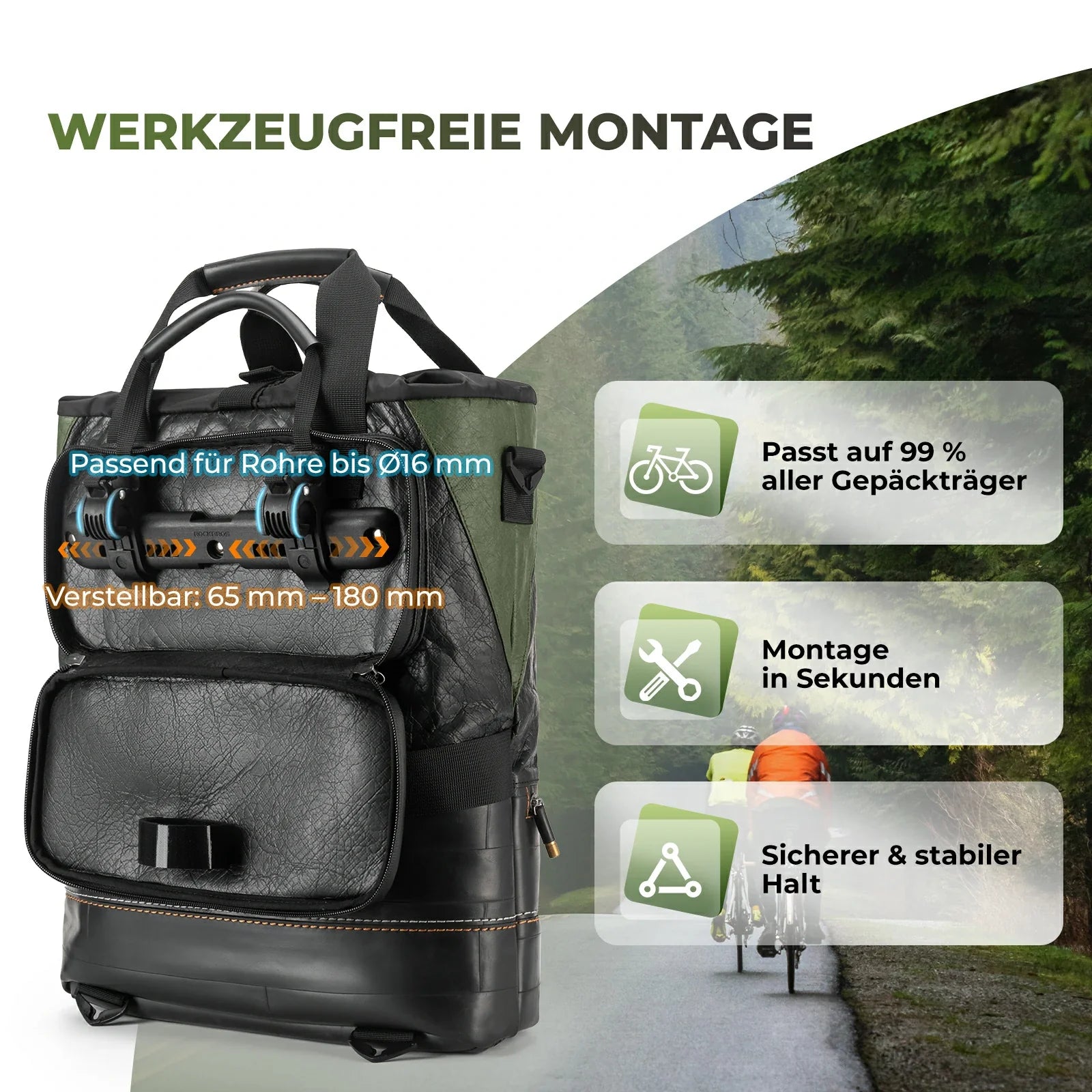 fahrradtaschen fahrrad gepäckträgertasche ROAD TO SKY Nachhaltige Fahrrad-Gepäckträgertasche aus recycelten Reifen 12L