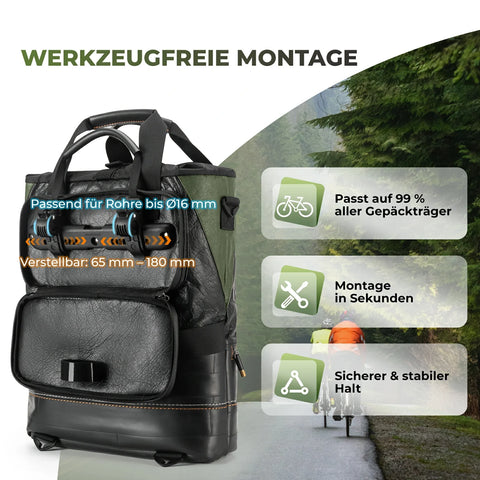 fahrradtasche gepäckträger einseitig ROAD TO SKY Nachhaltige Fahrrad-Gepäckträgertasche aus recycelten Reifen 12L