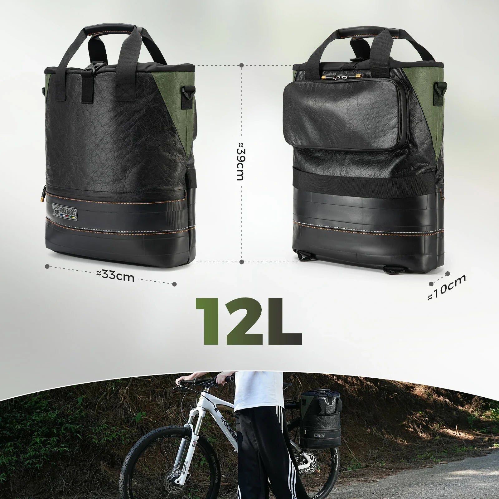 mountainbike gepäcktaschen ROAD TO SKY Nachhaltige Fahrrad-Gepäckträgertasche aus recycelten Reifen 12L