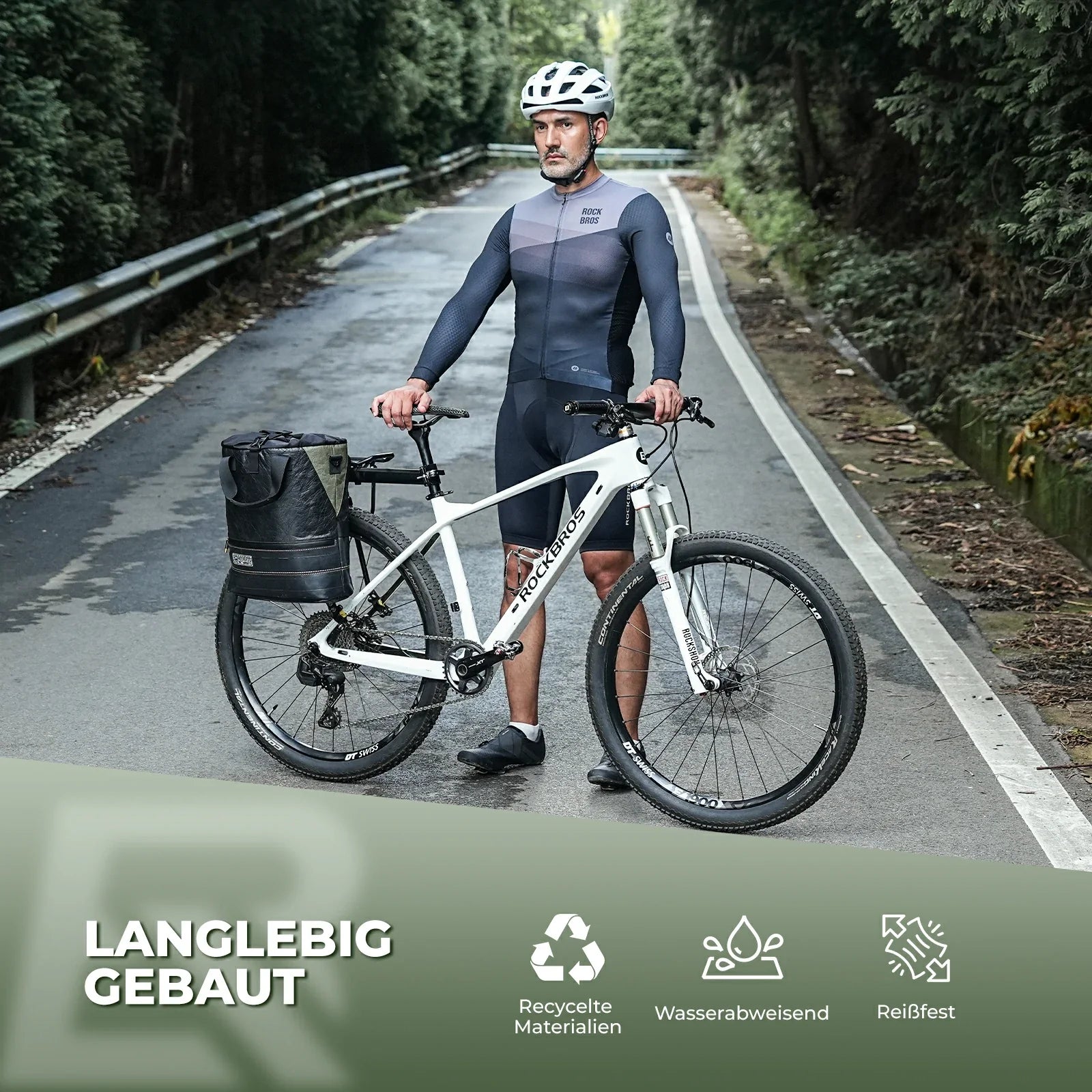 fahrrad gepäckträger mountainbike mit tasche ROAD TO SKY Nachhaltige Fahrrad-Gepäckträgertasche aus recycelten Reifen 12L